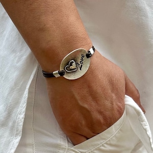 Women&#39;s Leather Bracelet: Antique Silver Plated Heart, Boho Wrap