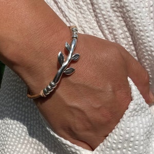 Womens Leather Bracelet Silver Leaves Bracelet Wrap Boho Bracelet Silver Plated Beads Gift For Women image 4