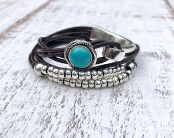 Wrap Women Bracelet Turquoise Bracelet Boho Beaded Bracelet Multistrand Wrap Bracelet Silver Plated Beads Gift For Women