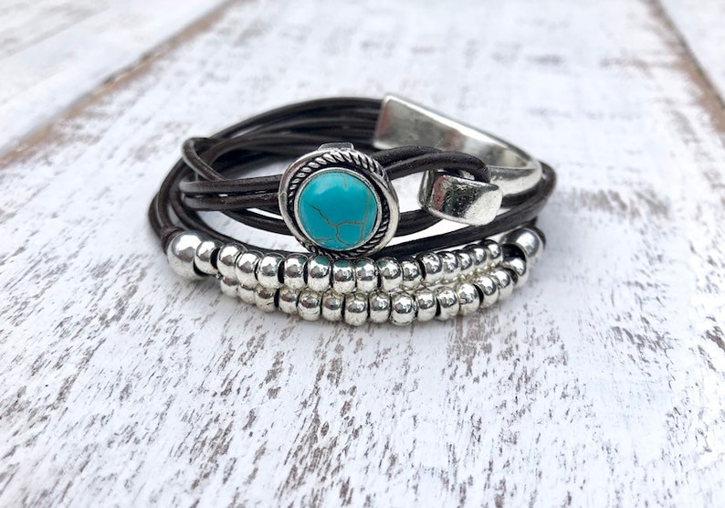 Wrap Women Bracelet Turquoise Bracelet Boho Beaded Bracelet Multistrand Wrap Bracelet Silver Plated Beads Gift For Women