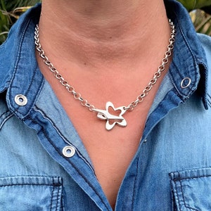 Women’s Silver Choker Necklace Boho Necklace Minimalist Choker Star Toggle Clasp Silver Plated Gift For Women