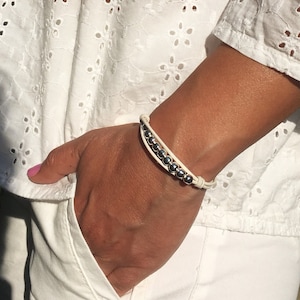 Women&#39;s Leather Bracelet Beaded Bracelet White Boho Bracelet Wrap Leather Bracelet Silver Plated Beads Leather Jewellery Gift For Women