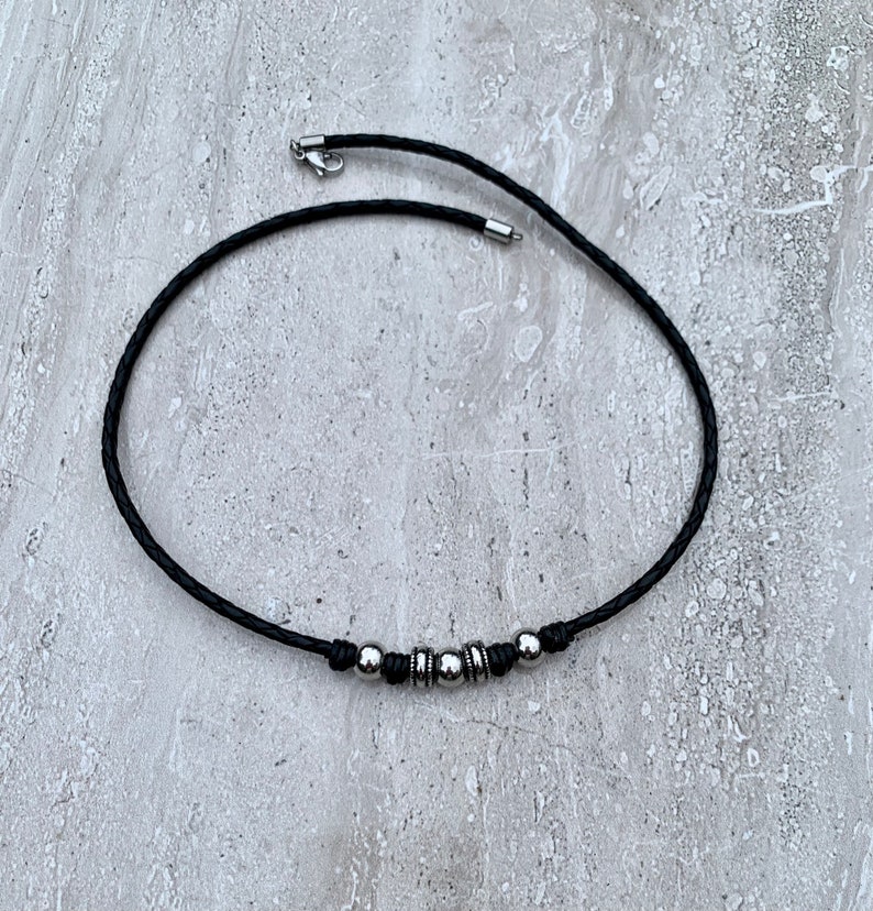Mens Leather Necklace Braided Leather Cord Necklace Antique Etsy UK