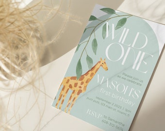 Wild One - eerste uitnodiging voor verjaardagsfeestje - thema aquarel babydieren - sjabloon downloaden