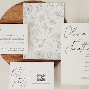 Ensemble de faire-part de mariage noir et blanc - faire-part de mariage minimaliste chic élégant avec une cravate noire, carte détaillée RSVP - modèle personnalisé à télécharger