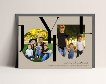 Vrolijke familie kerstkaart - zwart goud neutrale fotocollage kerstkaart - 3 foto - 4 foto - 5 foto kerstkaartsjabloon