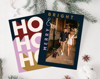Kleurrijke vrolijke en heldere kerstkaart met foto – downloadbare canvassjabloon