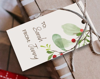 Holly Berries Holiday Gift Tags - Vakantie tot van Tags - Individuele + volledige bladtags - Download sjabloon