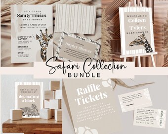 Safari-uitnodigingsbundel babyshower – doe-het-zelfsjabloon (digitale download)