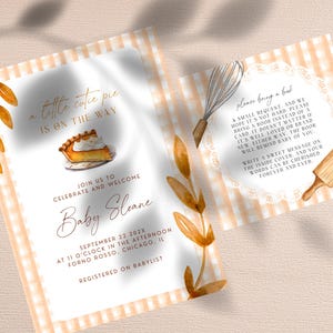 Kolekcja Cutie Pie - Baby Shower z motywem jesiennych ciast - Cutie Pie jest w drodze - Zaproszenie na dyniowe ciasto i szczegółowa karta - Pobierz szablon