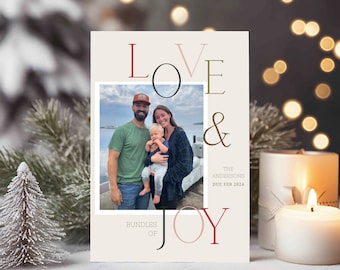 Love and Bundles of Joy Kerstkaart - nieuwe babykerst - kerstkaart zwangerschap aankondiging - sjabloon downloaden
