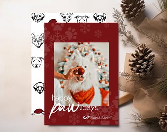 Happy Pawlidays-kaart - kerstkaart hond - kerstfoto huisdier - kerstkaart nieuwe puppy - sjabloon downloaden