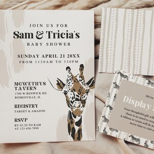 Safari Collection Invite - Jungle Baby Shower Invite and Detail Card - Display Duschkarte - Giraffe Zebra Animal Theme - Download Vorlage