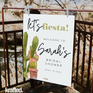 Cactus Fiesta - Lets Fiesta Bridal Shower Welcome Sign - 12x16 Sign - Taco Bout Love - Boho Watercolor Mexican Theme - Template Download