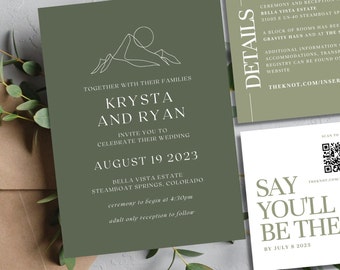 Green Mountain Wedding Invitation Suite - Minimalist Template (DIY Download)
