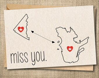 Miss You Card, Canada Card, Long Distance Gift ,Moving Gift, Citizenship Gift, Province & Territories, Canada Gift, Card for Gift, Canadien