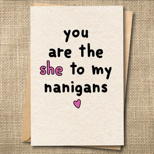 Galentines Card, she to my nanigans, galentines day gifts, galentines gifts, Valentine's Day Card, Best Friend Card, Card for her, Bestie
