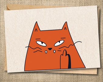 Funny Middle Finger Cat Card: Eco-Friendly Handmade Greeting
