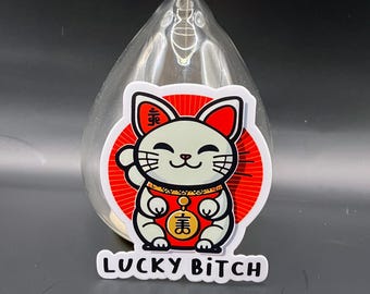 Maneki Neko Sticker: Funny Lucky Cat Decal for BFFs