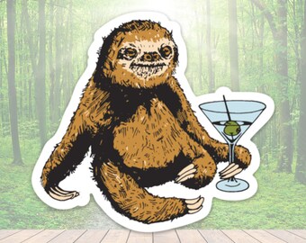 Sloth Sticker, Sloth Martini, Sloth Gifts, Martini Glass, Sloth Drinking, Funny Animal Stickers, Sloth, Phish Sticker, Sloth Valentine,