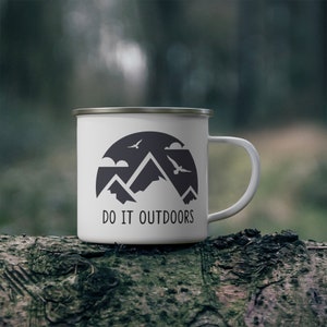 Hiking mug, Enamel Mug, Trail hiker, Backpacker Gift, Mountain Climber Mug, Camping Mug, Travel Mug, Forest Mug, Outdoor mug, Mountain Mug image 1