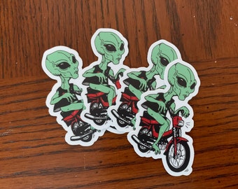 Alien Sticker, Alien, Moped, Funny Sticker, Sticker Pack, Alien Riding Moped, Stickers, Sticker Sheet, Sticker Book, Get in Loser