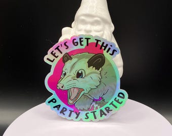 Holographic Possum Sticker: Funny Trash Bandit Vinyl Decal