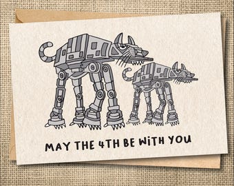 May the 4th Card: Star Wars Cat AT-AT, Sci-Fi BFF Gift