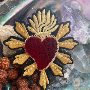 Embroidered Gold + Plush Velvet + Sacred Heart + Day Of The Dead + Iron-On Or Sew-On Patch