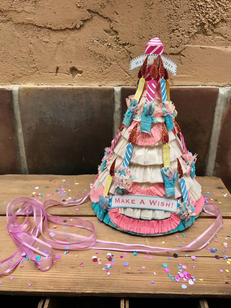 Handmade Vintage HAPPY BIRTHDAY Paper Party Hat