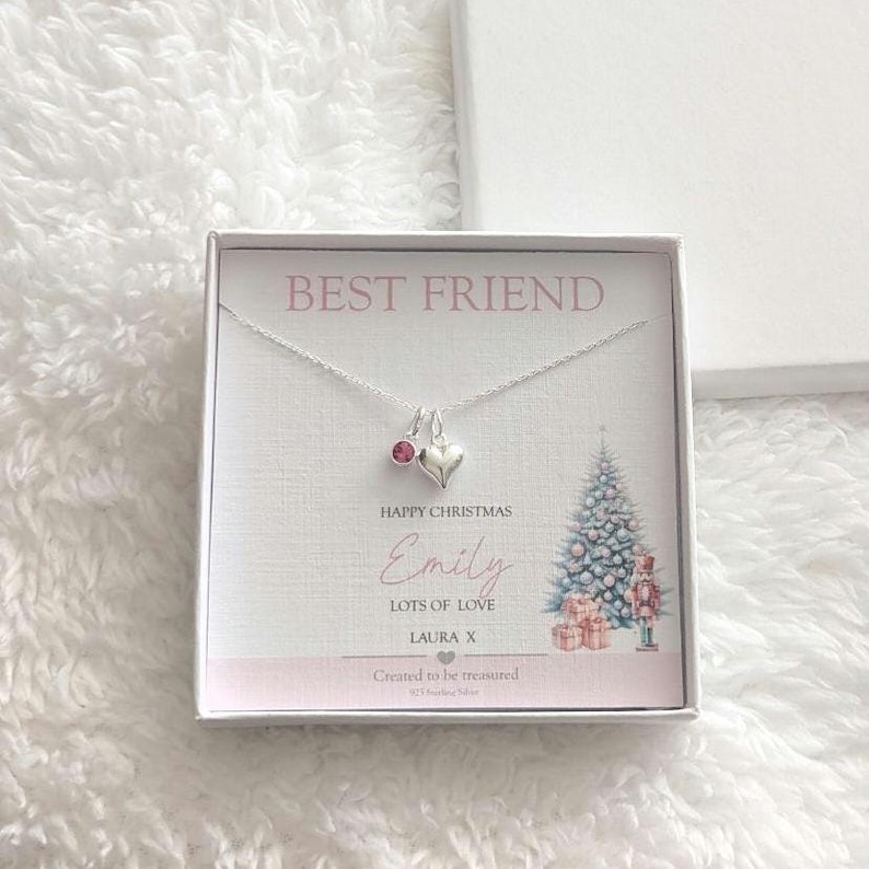Personalised Best Friend Christmas Necklace, 925 Silver Heart