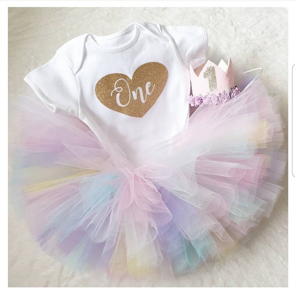 1st Birthday tutu, pastel rainbow, Tutu outfit, cake smash outfit, tutu dress, babys birthday, birthday outfit, pink tutu