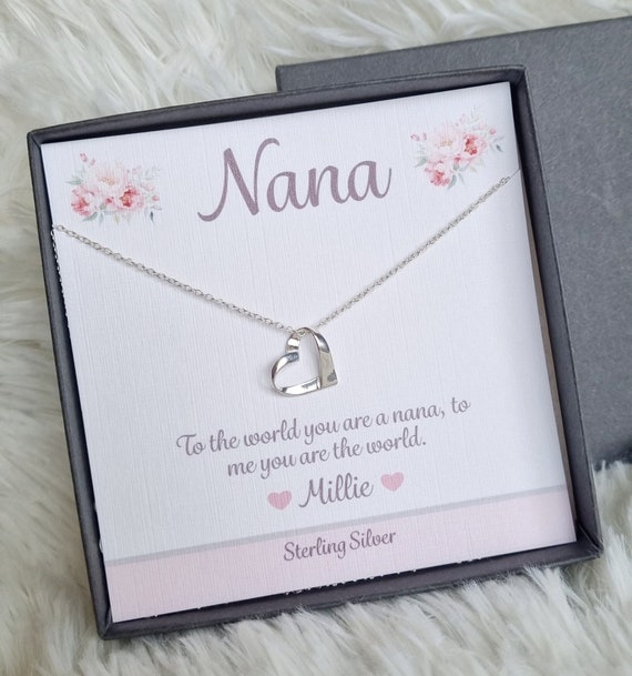 925 Sterling Silver ribbon heart necklace, personalised jewellery gift for  Nana, mothers day, birthday or Christmas gift for Nanny, Grandma
