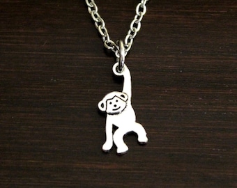 Hanging Monkey DAINTY Necklace - Monkey Gift - Monkey Lover - Orangutan - Ape Lover - Ape Necklace - Chimp Necklace - Primate Necklace-I/B/H