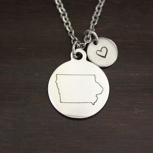 Iowa Necklace - IA Necklace - Iowa Jewelry - IA Jewelry - Iowa Lover - Iowa State - State Necklace - Home Necklace - US State - I/B/H