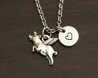 Flying Pig Necklace - Pig Necklace - Pig Gift - Pig Lover - When Pigs Fly - Pig Jewelry - Piglet Charm - Flying Pig Necklace - I/B/H