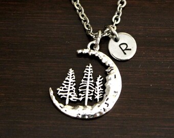 Pine Tree Necklace - Pines & Moon Jewelry - Forest - Woods - Camping - Wanderer Jewelry - Wander Necklace-Pine Jewelry-Mountain Lover-I/B/H