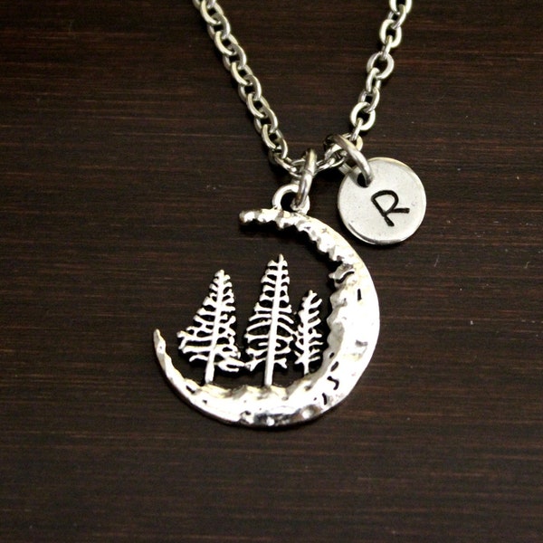 Pine Tree Necklace - Pines & Moon Jewelry - Forest - Woods - Camping - Wanderer Jewelry - Wander Necklace-Pine Jewelry-Mountain Lover-I/B/H