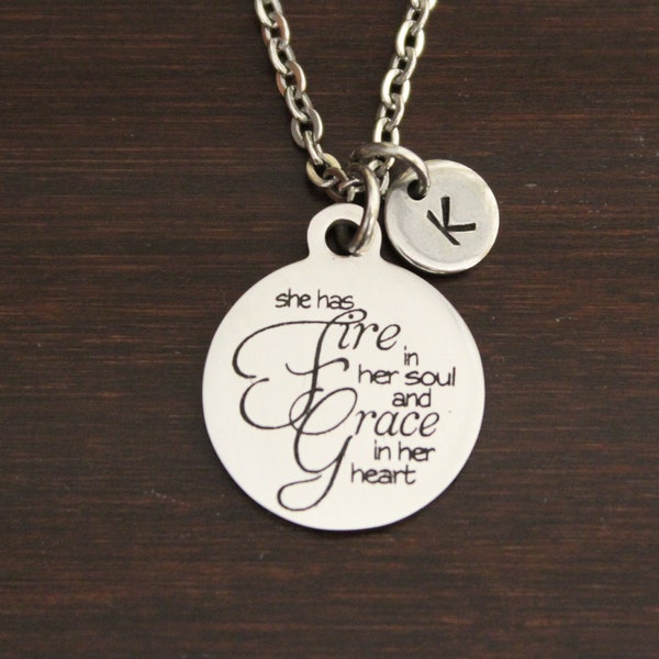 She Has Fire In Her Soul And Grace In Her Heart Necklace - Fierce Jewelry-Inspire Necklace - Inspirational Necklace-Simple Necklace - I/B/H