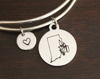 Rhode Island Bangle - Rhode Island Jewelry - Rhode Island Lover - RI Bangle - RI Jewelry - State Bangle -State Jewelry-US State Bangle-I/B/H