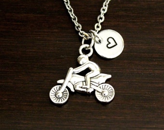 Dirt Bike and Rider Necklace - Dirt Bike Jewelry - Biking Lover Gift - Off Road Bike Necklace - Motocross Necklace - Bike Charm Gift - I/B/H