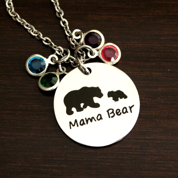 Mama Bear Necklace - Mama Bear Jewelry - Mom Gift - Raising My Tribe Jewelry - Birthstone Jewelry - Family Tree Necklace-Mom Necklace-Bst/In