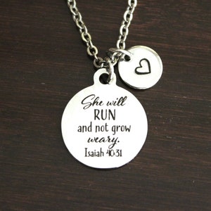 She Will Run and Not Grow Weary Isaiah 40:31 Necklace - Faith Over Fear Jewelry - Inspirational Necklace-Inspire-Bible Verse Necklace-I/B/H