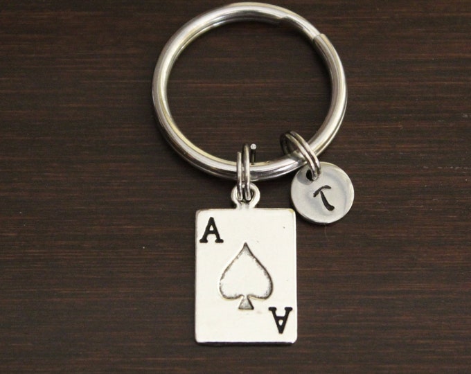 Handmade Miniature Poker Playing Card Keychain, Custom Ace of Hearts