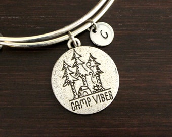 Camp Vibees Bangle Bracelet - The Mountains Are Calling And I Must Go - Wanderer Gift - Camp Bangle - Camp Charm - Camping Lover - I/B/H