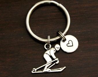 Skier Key Ring/ Keychain / Zipper Pull - Skiing Gift - Sports Gift - Skiing Lover - Downhill Skiing - Ski Bunny Keychain - I/B/H