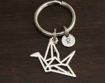 Crane Key Ring/ Keychain / Zipper Pull - Crane Lover - Crane Gift - Bird Crane Keychain - Paper Crane - Folded Crane - Origami Crane - I/B/H