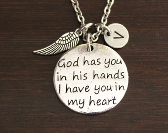 God Has You in His Hands I Have You in My Heart-Memorial Necklace-Lost Loved One-Husband-Child-Spouse-Sibling-Friend-Mother-Father-I/B/H