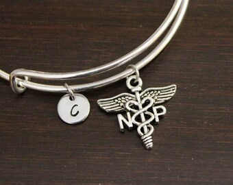 Nurse Bangle Bracelet - NP Gift - NP Bangle - NP Bracelet - Nurse Gift - Nurses Week Gift - Caduceus Symbol - Medical Bangle Gift - I/B/H