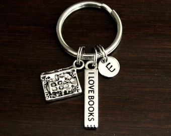 I Love Books Key Ring/ Keychain / Zipper Pull - Book Keychain - Book Lover Gift - Bookworm Gift - Librarian Gift - Librarian Keychain-I/B/H